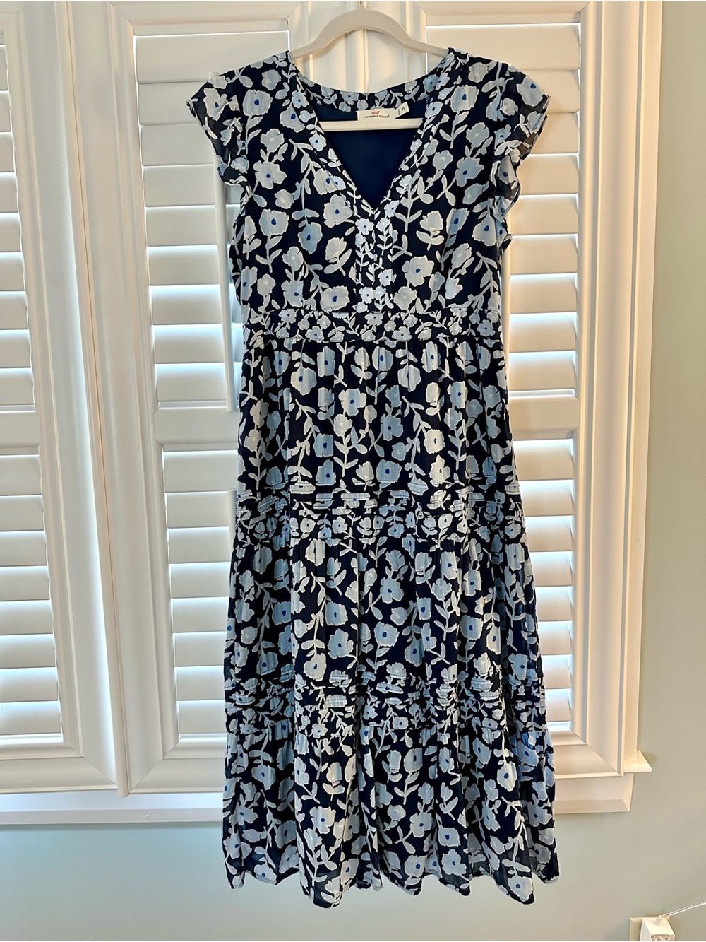 Women’s Navy Blue Floral Midi Dress - Lightweight Summer Dress